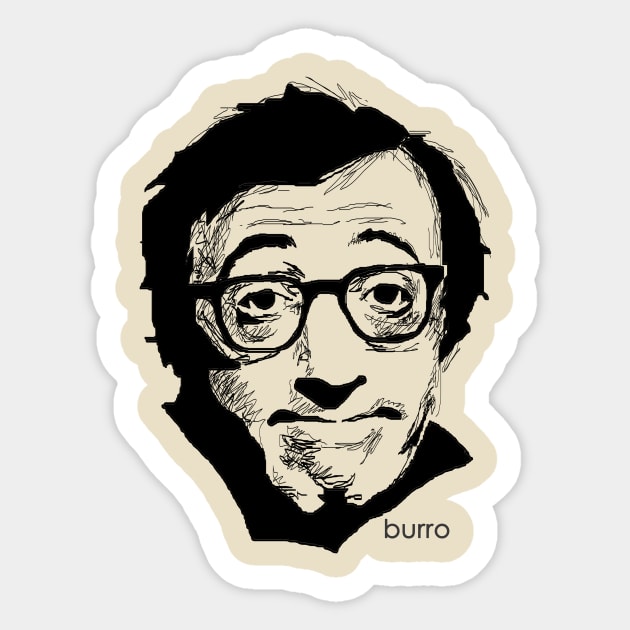 Woody Allen by burro Sticker by burrotees